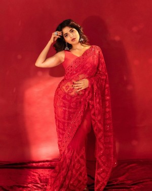 Pure Soft Organza Silk Red Saree